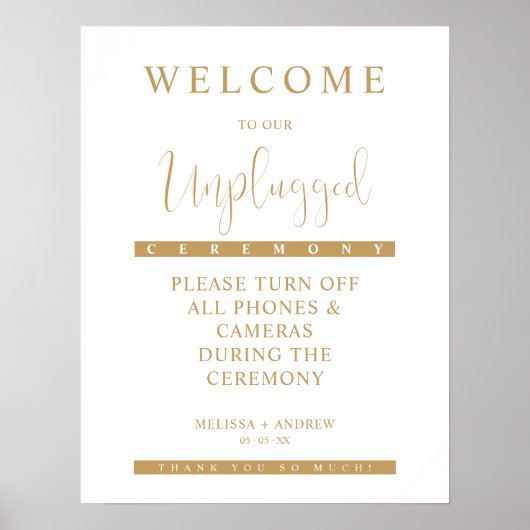 Golden Minimalist Unplugged Wedding Sign Poster (Voorkant)
