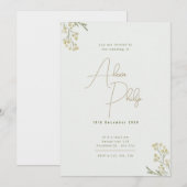 Golden minimalistische waterverf bloemenbruiloft kaart (Voorkant / Achterkant)