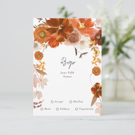 Golden Modern Copper Rich Floral Botanicals RSVP Kaartje (Staand voorkant)