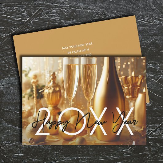 Golden Modern Happy New Year Greeting Feestdagenkaart