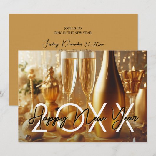 Golden Modern Happy New Year's Eve Party Kaart (Voorkant / Achterkant)