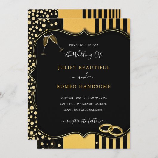 Golden Modern Lijst Black Gold Wedding (Voorkant / Achterkant)