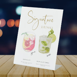 Golden Modern Wedding Signature Drinken Menu Reclamebord Met Voetstuk
