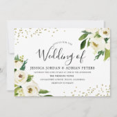 Golden Modern White Floral Wedding Invite Kaart (Voorkant)