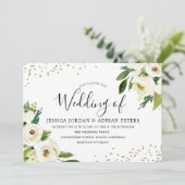Golden Modern White Floral Wedding Invite Kaart (Staand voorkant)