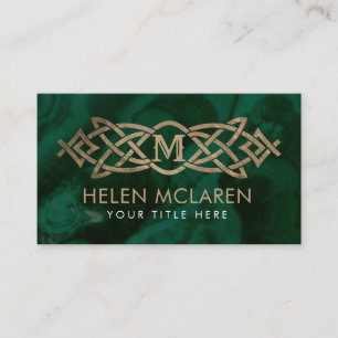 Golden Monogram Celtic Knot Ornament op malachite Visitekaartje