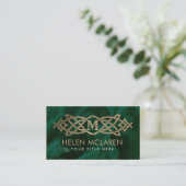 Golden Monogram Celtic Knot Ornament op malachite Visitekaartje (Staand voorkant)