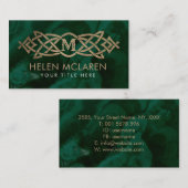 Golden Monogram Celtic Knot Ornament op malachite Visitekaartje (Voorkant / Achterkant)