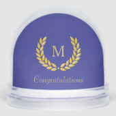 Golden Monogram & Laurel Wreath on Deep Blue Sneeuwbol (Voorkant)