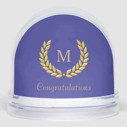 Golden Monogram & Laurel Wreath on Deep Blue Sneeuwbol (Voorkant)