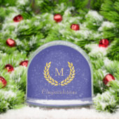 Golden Monogram & Laurel Wreath on Deep Blue Sneeuwbol (Kerstmis)