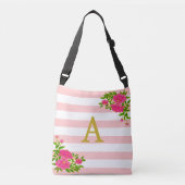 Golden Monogram op roze en witte streping Crossbody Tas (Voorkant)