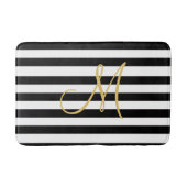 Golden Monogram op vaste zwarte en witte strepen Badmat (Voorkant)