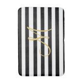 Golden Monogram op vaste zwarte en witte strepen Badmat (Voorkant Verticaal)