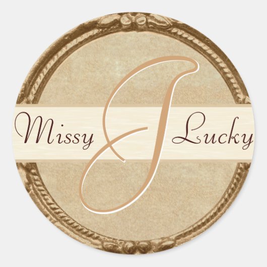 Golden Monogram Sticker/zegel Ronde Sticker (Voorkant)