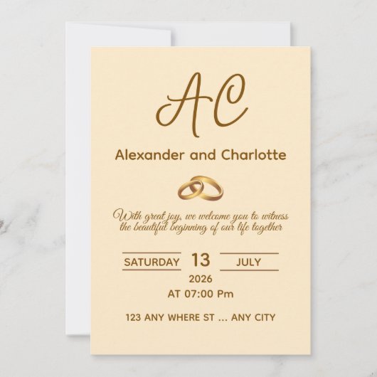 Golden Monogram Wedding Invitation Card Kaart (Voorkant)