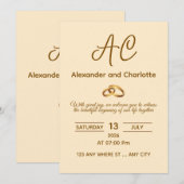 Golden Monogram Wedding Invitation Card Kaart (Voorkant / Achterkant)
