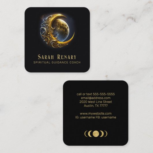 Golden Moon Astrology Teacher Coach Spiritueel Vierkante Visitekaartje (Voorkant / Achterkant)