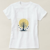 Golden Moon & Bare Tree Silhouette – Minimal Autum T-shirt (Design voorkant)