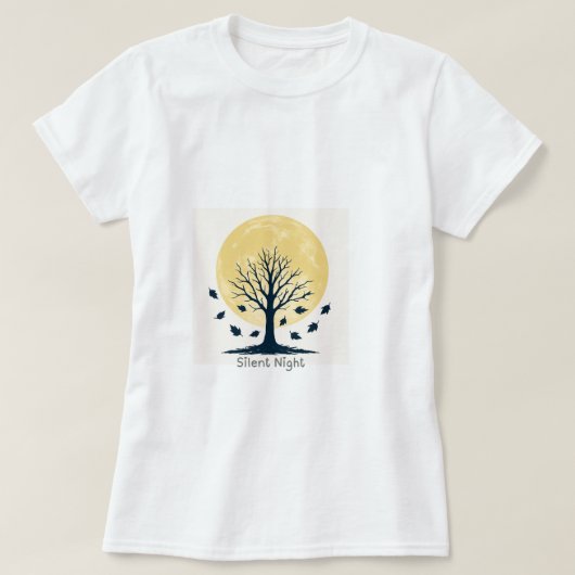 Golden Moon & Bare Tree Silhouette – Minimal Autum T-shirt (Design voorkant)