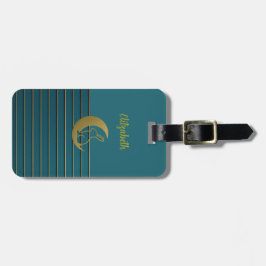 Golden Moon & Bunny op Blauwgroen Bagagelabel
