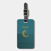 Golden Moon & Bunny op Blauwgroen Bagagelabel (Voorkant verticaal)