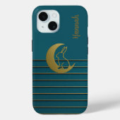 Golden Moon & Bunny op Blauwgroen iPhone / iPad-ho Case-Mate iPhone Case (Achterkant)