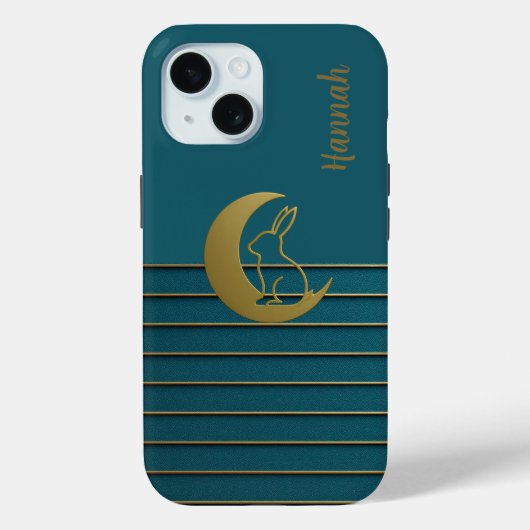 Golden Moon & Bunny op Blauwgroen iPhone / iPad-ho Case-Mate iPhone Case (Achterkant)