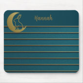 Golden Moon & Bunny op Blauwgroen Muismat (Voorkant)