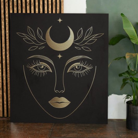 Golden Moon Crown Abstract Feminine Portrait Canvas Afdruk