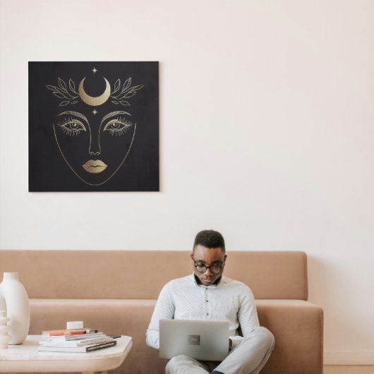 Golden Moon Crown Abstract Feminine Portrait Canvas Afdruk