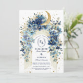 Golden Moon en Midnight Florals Wedding Kaart (Staand voorkant)
