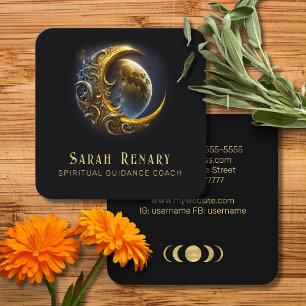 Golden Moon Lunar Teacher Coach Spiritueel Vierkante Visitekaartje