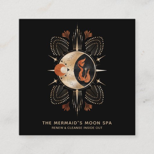 *~* Golden Moon Mermaid & Sacred Geometry Spa Vierkante Visitekaartje (Voorkant)