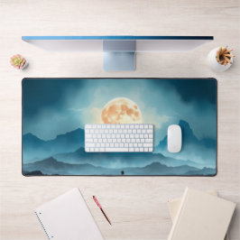 Golden Moon Over Mountains Desk Mat – Natuur-Inspi