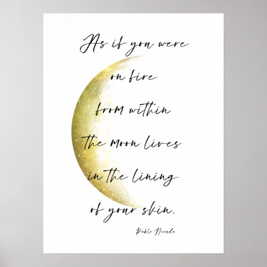 Golden Moon Phase Neruda Poetry Poster (Voorkant)