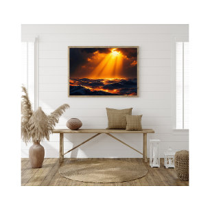 Golden Moonlight Over Ocean Waves Fantasy Zeegezic Foto Afdruk