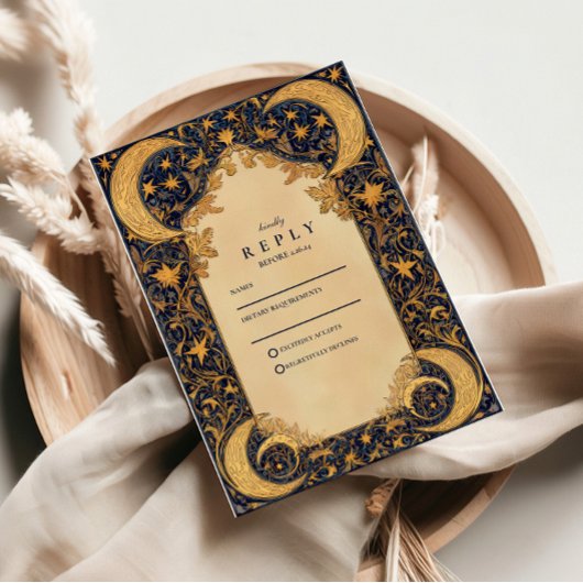 Golden Moonlit Baroque Wedding RSVP Kaartje