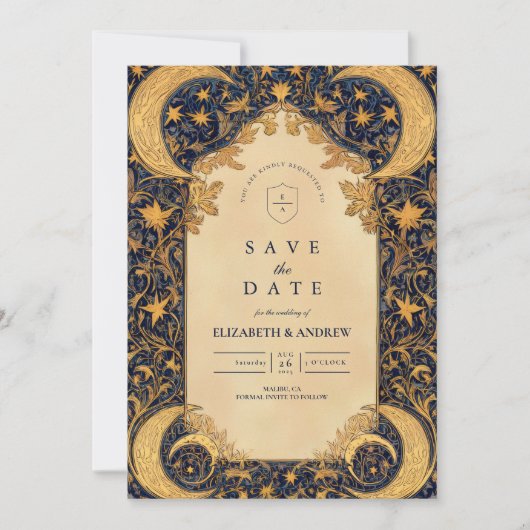 Golden Moonlit Baroque Wedding Save The Date (Voorkant)