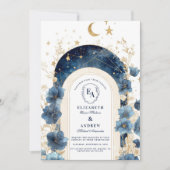 Golden Moonlit Floral Dreams Trouwen Kaart (Voorkant)