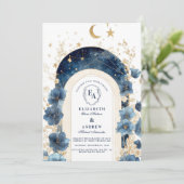 Golden Moonlit Floral Dreams Trouwen Kaart (Staand voorkant)