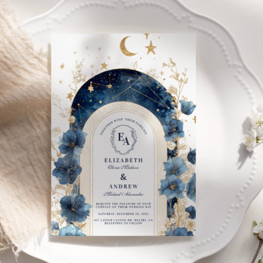 Golden Moonlit Floral Dreams Trouwen Kaart