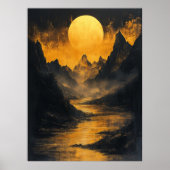 Golden Moonlit River in zwart goud Poster (Voorkant)