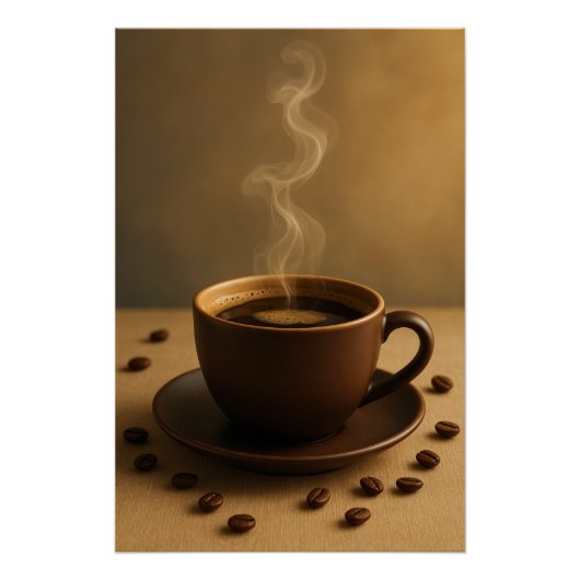 Golden Morning Brew – Cozy Coffee Steam Art Poster (Voorkant)
