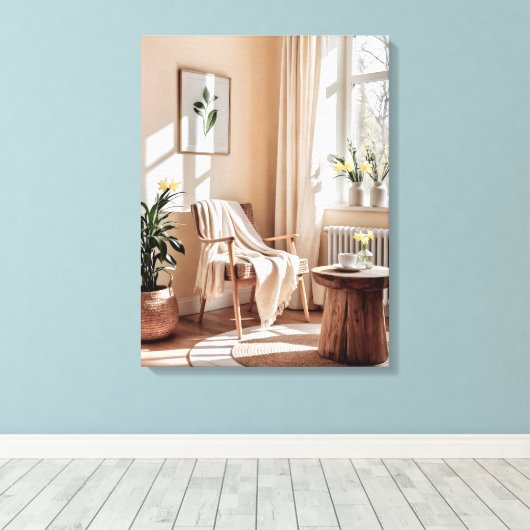 Golden Morning – Rustig zonlicht en gezellig inter Canvas Afdruk (Insitu (Houten vloer))
