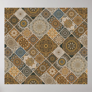 Golden Moroccan: Geometrisch patroon Poster