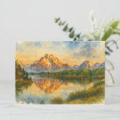 Golden Mountain Reflectie Waterverf Landschap Bedankkaart (Staand voorkant)