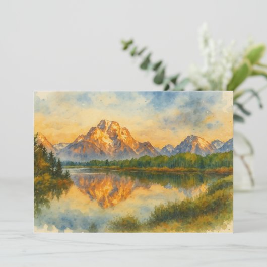 Golden Mountain Reflectie Waterverf Landschap Bedankkaart (Staand voorkant)