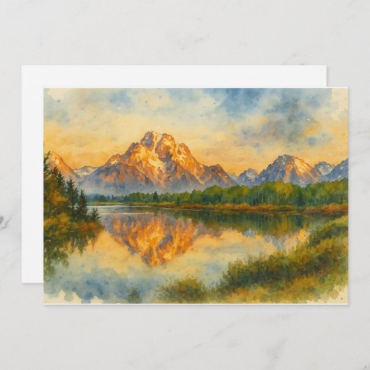 Golden Mountain Reflectie Waterverf Landschap Bedankkaart (Voorkant / Achterkant)