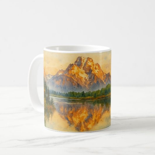 Golden Mountain Reflectie Waterverf Landschap Koffiemok (Voorkant links)